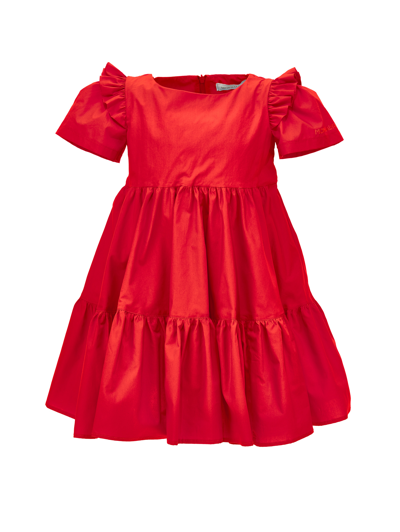Monnalisa Cotton Dress With Flounces In Red
