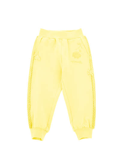 Monnalisa Joggers Embroidered With Rhinestones In Ochre