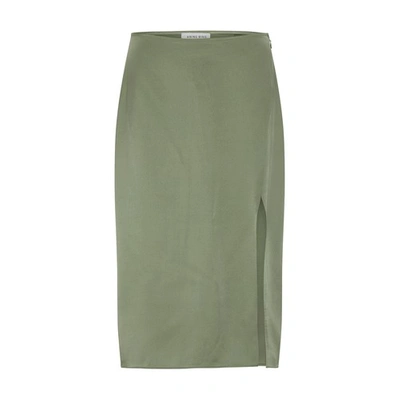 Anine Bing Jolin Silk Midi Skirt In Green