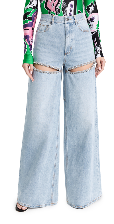 Area Crystal-embellished Cutout High-rise Wide-leg Jeans In Blue