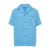 Versace Allover Logo-embossed Cotton Towel Shirt In 1va90_summer_sky_blue