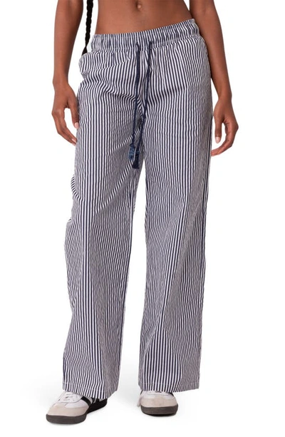 Edikted Seaside Stripe Wide Leg Drawstring Pants In Blue