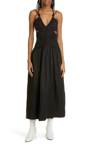 Proenza Schouler Tiered Ruched Strappy Cutout Midi Dress In Black