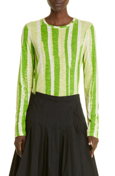 Proenza Schouler Painted Stripe Cotton T-shirt In Green Multi