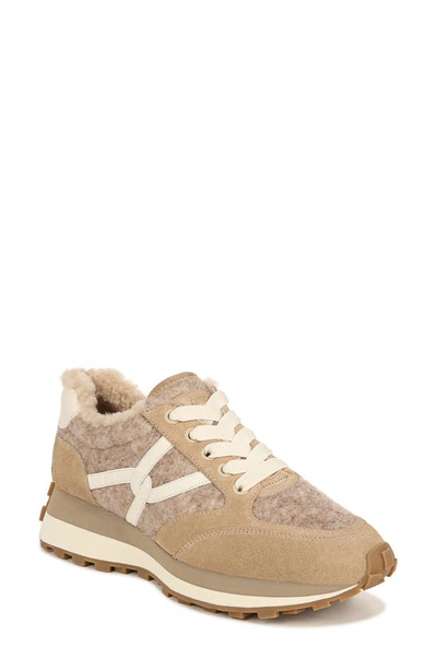 Veronica Beard Valentina Mixed Leather Wool Retro Trainers In Sand