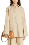 Totême Cotton Twill Pocket Collared Shirt In Overcast Beige