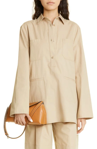 Totême Cotton Twill Pocket Collared Shirt In Overcast Beige