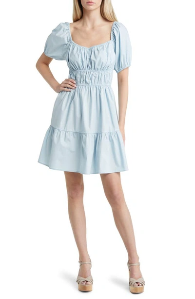 Bp. Shirred Puff Sleeve Dress In Blue Skyride