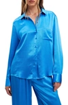 Bardot Satin Crepe Button-up Shirt In Bold Blue