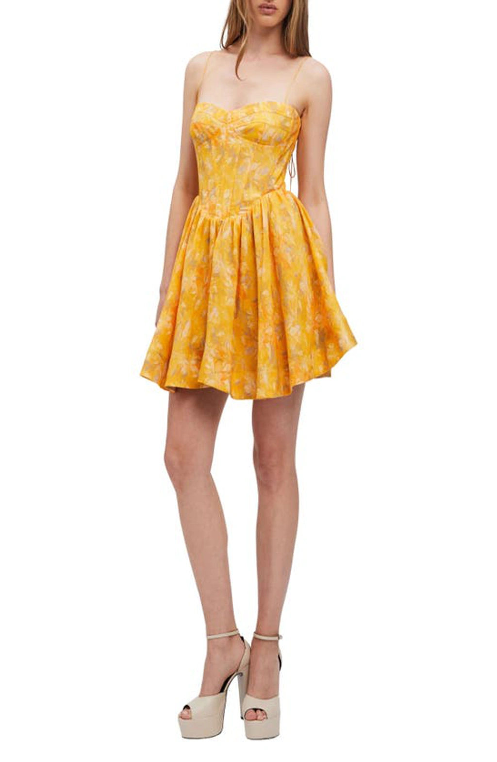 Bardot Elsie Floral Corset Mini Dress In Yellow
