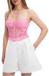 Bardot Holland Lace Corset Crop Top In Lili Pink