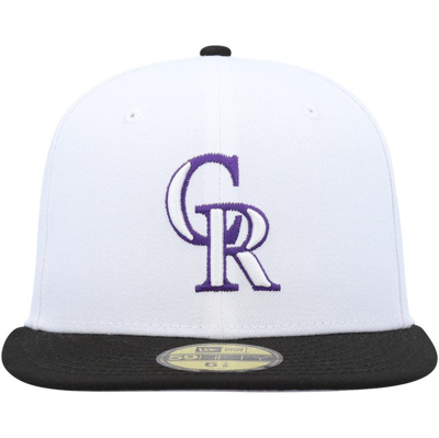 New Era White Colorado Rockies Optic 59fifty Fitted Hat In White,black