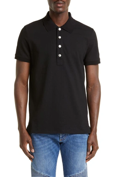 Balmain Monogram Short-sleeved Polo T-shirt In Black