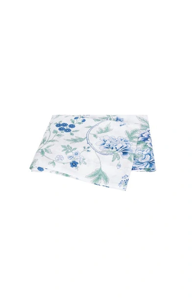 Matouk Simone Floral Print Linen Flat Sheet In Sea