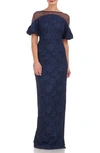 JS COLLECTIONS JANESSA FLORAL MESH COLUMN GOWN