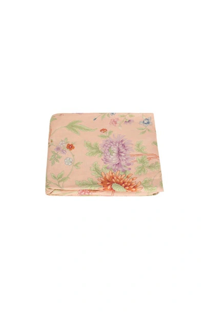 Matouk Simone Floral Print Linen Fitted Sheet In Apricot