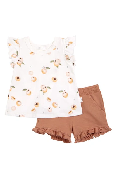 Petit Lem Babies' Peach Print Ruffle Organic Cotton T-shirt & Shorts Set In 101 Off White