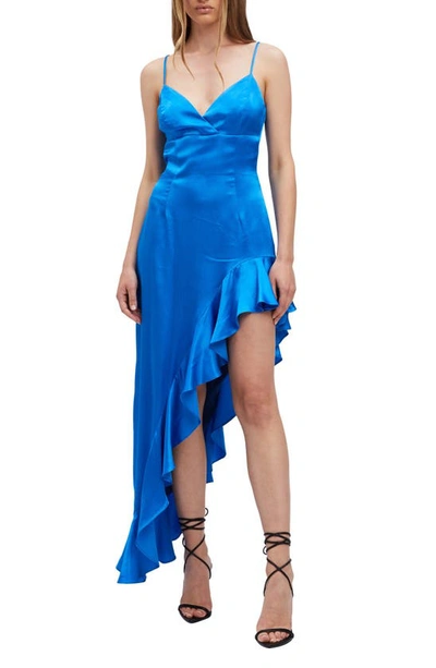 Bardot Ember Asymmetric Satin Midi Slipdress In Bold Blue
