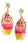 Gas Bijoux Small Sao Feather Earrings In Multi Yellow