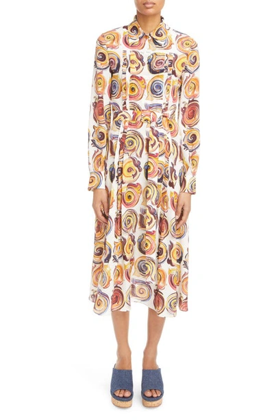 Chloé Spiral-print Flared Midi Silk Dress In Multicolor 1