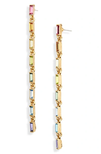 Oscar De La Renta Baguette Crystal Linear Drop Earrings In Rainbow