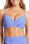 Sea Level Checkmate Cross Front Molded Underwire Bikini Top In Cobalt