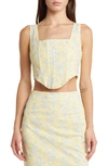 Yellow The Label Andie Linen Crop Tank In Butter Toile