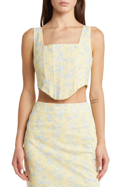 Yellow The Label Andie Linen Crop Tank In Butter Toile