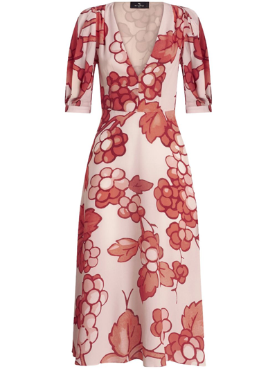 Etro Silk Dress With Berry Print In Pink