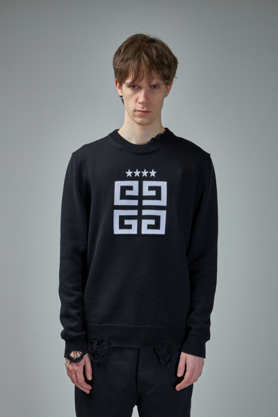 Givenchy Men's Star Embroidered 4g Logo Sweater In Black