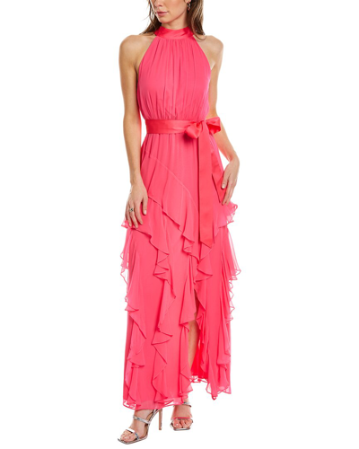 Alice And Olivia Emelia Ruffled Silk High-slit Gown In Pink