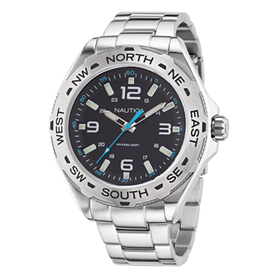 Nautica Mens Clearwater Beach Recycled Stainless Steel 3-hand Watch In Silver