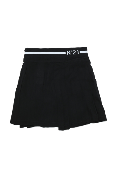 N°21 Kids' Logo条带粘胶纤维半身裙 In Black