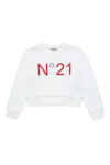 N°21 Kids' Logo Print Cropped Cotton Sweatshirt In White