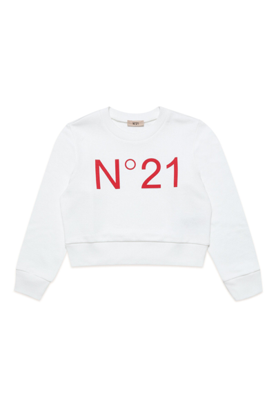 N°21 Kids' Logo Print Cropped Cotton Sweatshirt In White