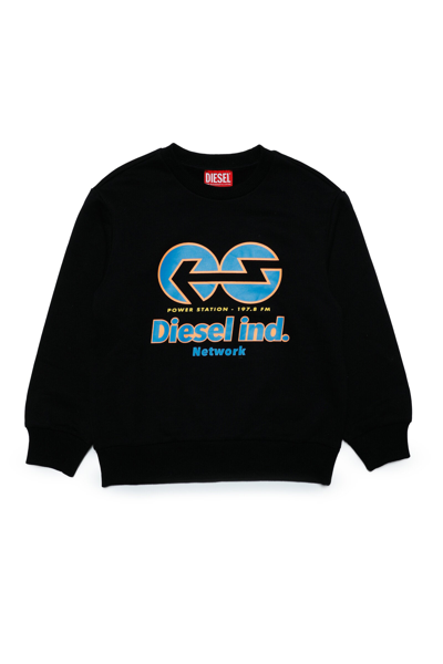 Diesel Kids' Cotton-blend Crew-neck Sweatshirt With Graphics In Black