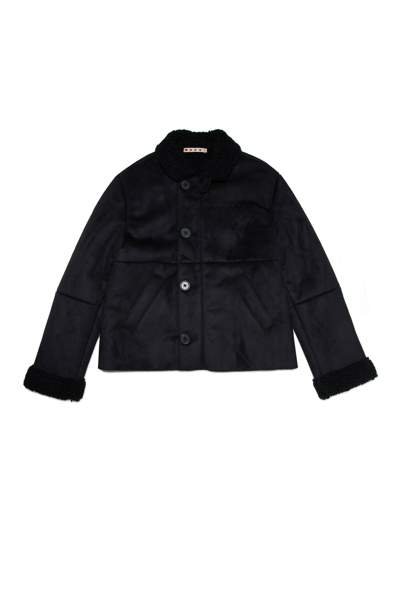 Marni Kids' Faux-suede Button-up Jacket In Black