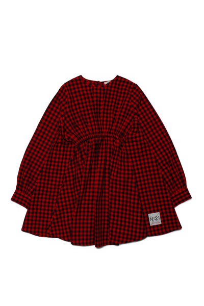 N°21 Kids' Checked Print Cotton Dress In Red