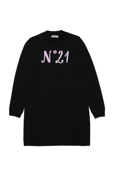 N°21 Kids' Logo印花长袖连衣裙 In Black