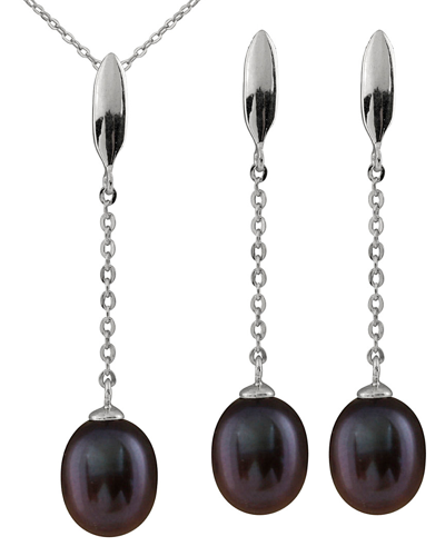 Splendid Pearls Rhodium Plated 7-9mm Pearl Necklace & Earrings Set