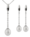 SPLENDID PEARLS SPLENDID PEARLS RHODIUM PLATED 7-9MM PEARL & CZ NECKLACE & EARRINGS SET