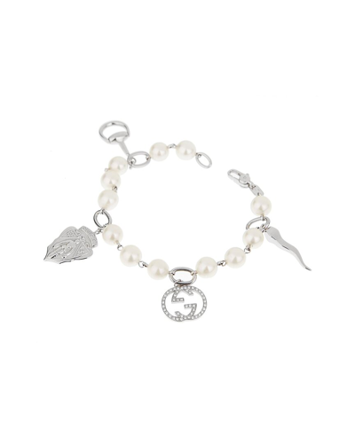 Heritage Gucci Gucci 18k 0.80 Ct. Tw. Diamond Pearl Gg Charm Bracelet (authentic )