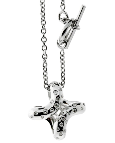 Pre-owned Heritage Hermes Hermes 18k 0.60 Ct. Tw. Diamond H Necklace (authentic )
