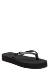 Stuart Weitzman Crystal Buckle Flatform Flip Flop In Black