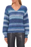 Halogen Stripe V-neck Sweater In Soft Indigo