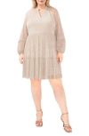 Cece Metallic V-neck Long Sleeve Minidress In Champagne