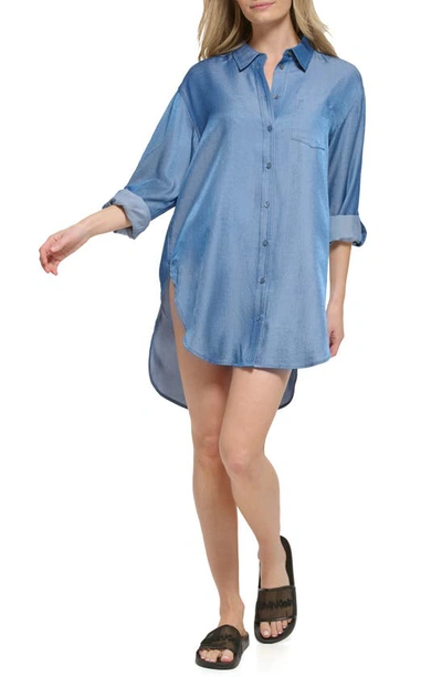 Calvin Klein Cover-up Beach Shirt In Chambray