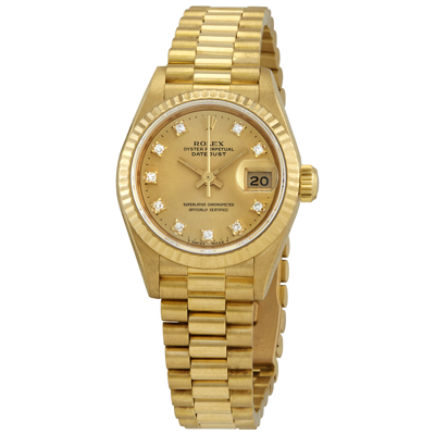 Pre-owned Rolex Datejust Ladies Automatic Watch 69178cdp In Champagne / Gold / Gold Tone / Yellow