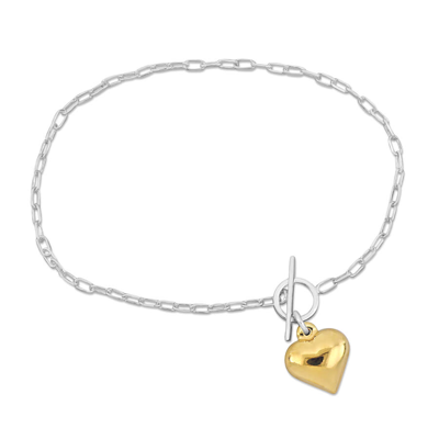 Amour Heart Charm Bracelet In Two-tone White And Yellow Plated Sterling Silver