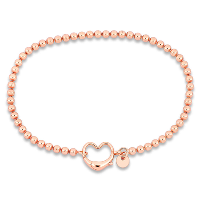 Amour Bead Link Bracelet In Pink Plated Sterling Silver With Heart Clasp